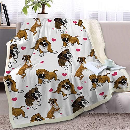 BlessLiving Red Hearts Dog Cat Print Plush Blanket Cute Puppy for Kids Adults 3D Animal Print Plush Blanket Gift for Pet Lovers (Boxer,Throw, 50 x 60 Inches)