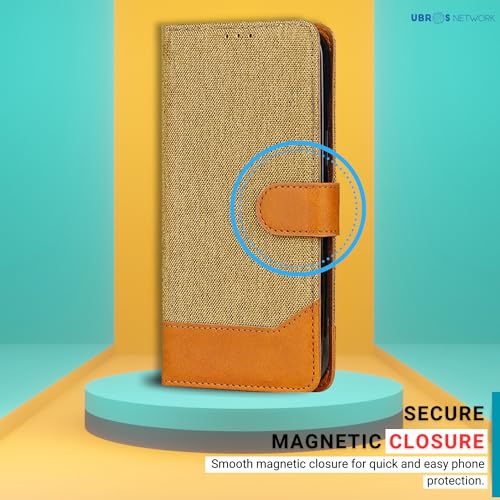 Image of Flip Cover for Samsung A32 5G | Denim & Leather | Luxury Wallet Folio | Two-Tone Design | Shockproof Wallet Style Flip Case for Samsung A32 5G (Light Brown)