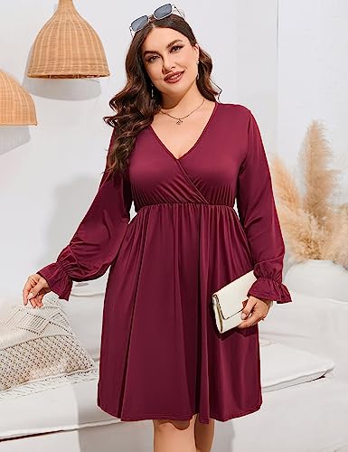 Image of ShopWonder Plus Size Dress Women's V Neck A-Line Knee Length Wrap Swing Dresses Plus Size A Line Party Mini Dress