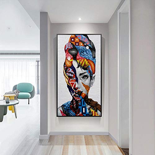 RuYun Figuras Coloridas de Audrey Hepburn Cuadro de Lienzo Cuadros de Pared para Sala de Estar Impresión de Lienzo Arte Moderno de Lienzo, 50x80 cm SIN Marco