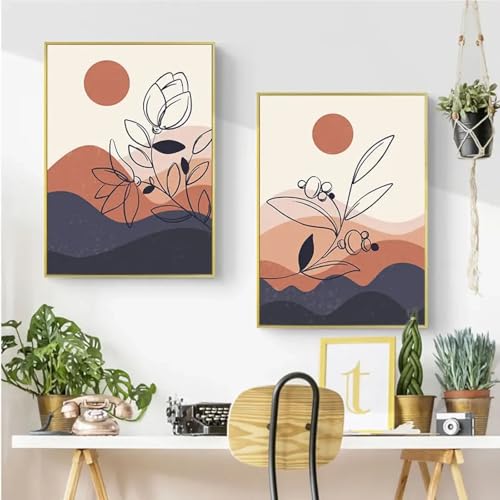 Peinture sur toile abstraite pour habiller un mur vide avec des feuilles noires élégantes