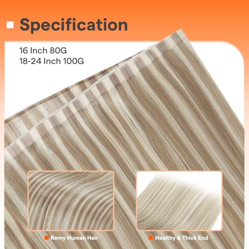 Image of Full Shine Butterfly Weft Hair Extensions 22 Inch 100g | Blonde Highlights Dark Blonde, Micro Bead Double Weft, PU Hole Design, Remy Straight Hair Feel, Seamless Blend Solution