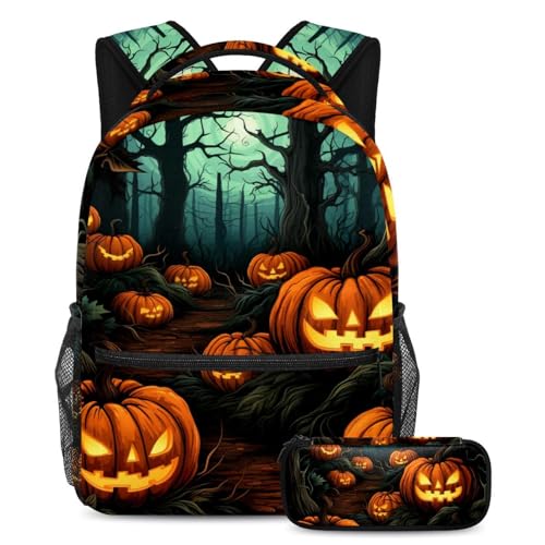 Sac à dos et trousse scolaire citrouilles d'Halloween pour étudiant et enfant
