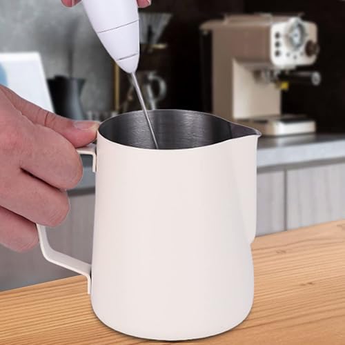 Miniatura 5 de Jarra de espuma de leche, taza de café de acero inoxidable 304 espesa, taza de espuma de leche, olla de café expreso al vapor (blanco-11.8 fl oz)
