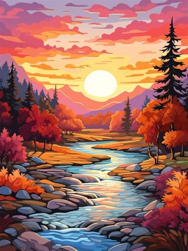Diamond Painting Coucher de Soleil Nature 5D - Kit Complet Broderie Diamant Adulte 20x30cm