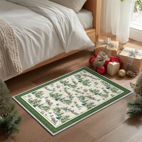 Artoid Mode Green Pine Tree House Christmas Door Mat, Winter Home Decor Low-Profile Non-Slip Washable Throw Rug for Kitchen Entryway Front Door Bedroom Bathroom 2x3 Feet