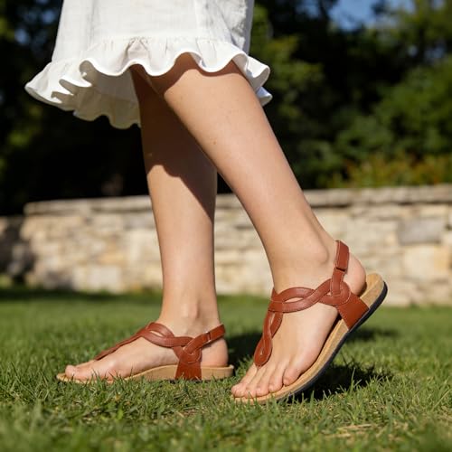 Image of Athlefit Women's Orthopedic Arch Support Sandals Comfortable Thong T-Strap Orthotic Casual Flat Sandals