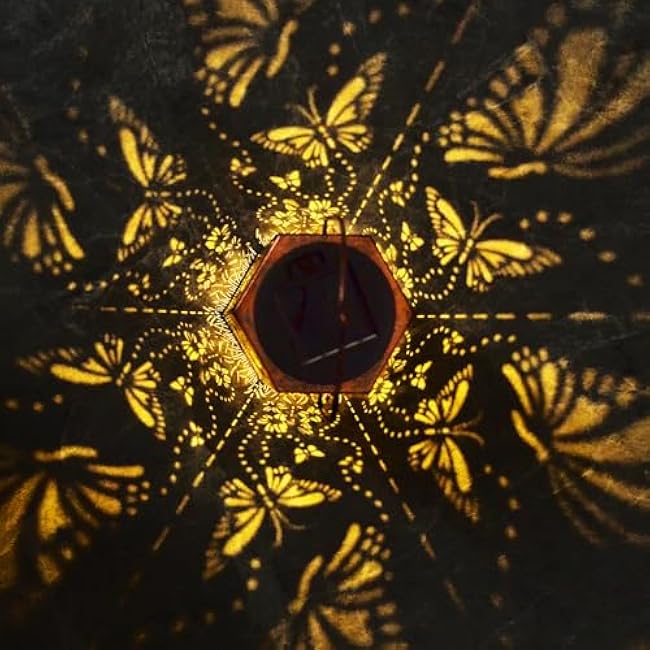 Solar Butterfly Lanterns Outdoor Hanging Lights, Gifts for Mom Dad Men Women, Hollowed-Out Metal Decor Lantern, Waterproof LED Decorative Garden Light for Patio, Yard, Pathway