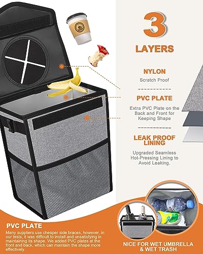Image of Pritent Car Trash Can with Lid, Cute Leakproof Car Trash Garbage Bag Hanging Vehicle Trash Bin Small Portable Automotive Garbage Cans Organizer for Back /Front Seat /Console(2.8 Gallons,Grey)