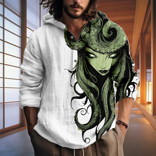 Mens Hoodies Pullover Novelty Y2k Print Cool Hooded Thin Light Weight Long Sleeve Shirts Button Up Sweatshirt3