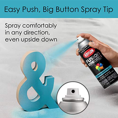 Image of Krylon K02741007 Fusion All-In-One Spray Paint for Indoor /Outdoor Use, Satin Lagoon Blue, 12 Ounce (Pack of 3)