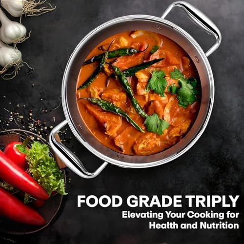 Image of Mumma's LIFE Triply Stainless Steel Kadai | 2.3 L /22cm Without Lid | Kadai for Cooking Stainless Steel Triply | 2.5mm Thick with Heavy Bottom | Designed for Gas or Induction