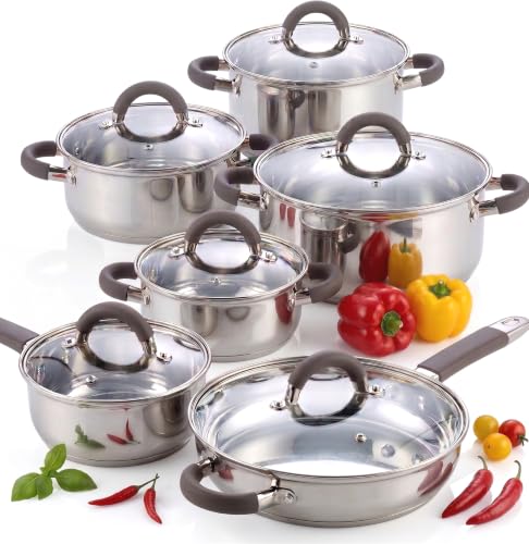Image of Cook N Home Basics Stainless Steel Cookware Sets, 12-Piece Pots and Pans