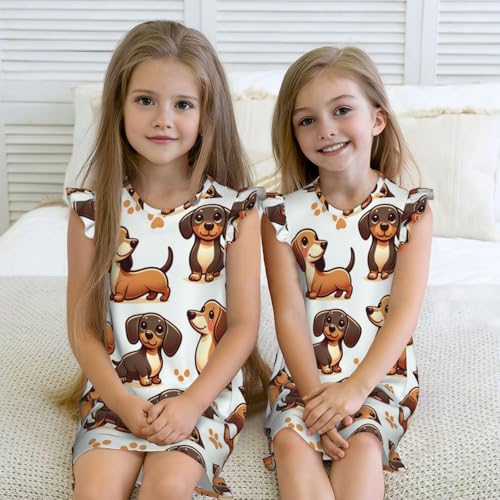 Augenstern Flutter Sleeve Nightgown Cute-Dachshunds-Paw-Print Soft Sleepwear Nightdress4