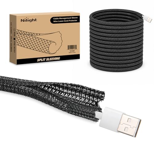 Image of Nilight Cable Sleeve, 10ft-1 /4inch Cord Management Sleeves Black Wire Loom