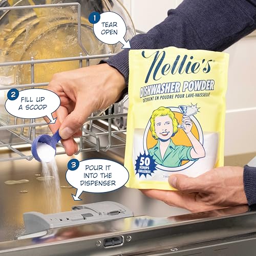 Image of Nellie's Dishwasher Powder - 50 Load - Plant-Based Dishwasher Detergent - Septic Safe, Fragrance-Free - Easily Penetrates Grease & Food Particles - Phosphate-Free - (Made in Canada) | Plant-Based, Phosphate-Free & Septic-Safe - HE Compatible, Made in Canada