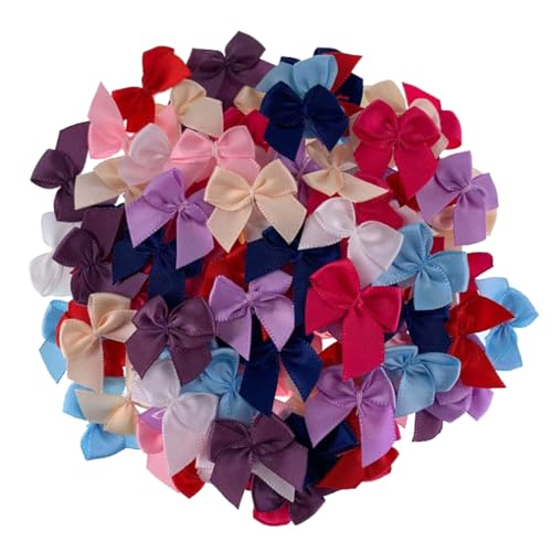 Qiantull Mini Noeuds en Satin 200 Pièces 2 cm Noeuds de Ruban de Satin Colorés pour l'Artisanat Mini Noeud Papillon en Ruban de Couleur pour DIY Couture...
