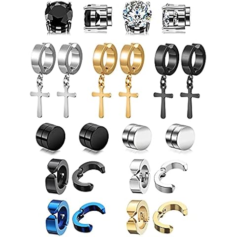 11 Pairs Non-pierced Earrings Set for Men Women Cross Titanium Steel Hoop Dangle Clip On Earring Cover