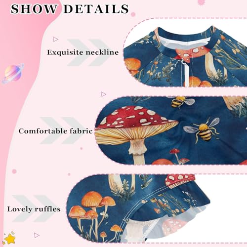 Red Mushrooms Coprinopsis Atramentaria Royal Blue Girls Long Sleeve 1 Piecing Sun Protection Swimwear Bathing Suits for Kids 7-8T4