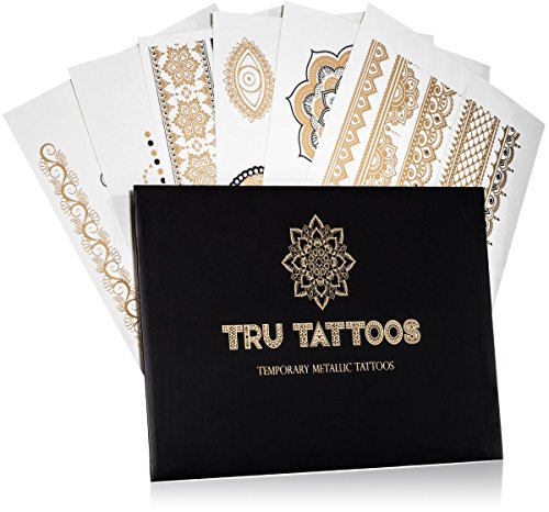 Tru - Premium Temporary Metallic Tattoos - 6 Sheets - Festival - For Women - Over 50 Intricate Designs