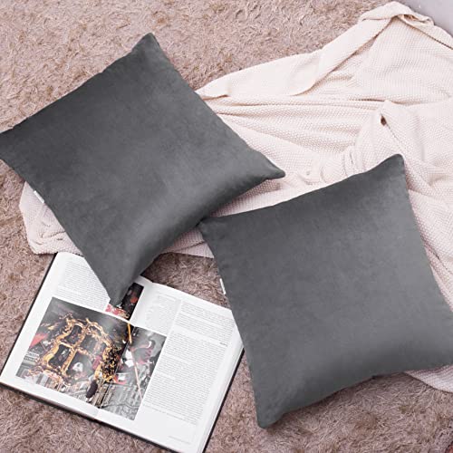 Image of Cazimo Velvet Cushion Covers for Bed, Sofa and Couch - 16 * 16 inches | Ideal for Living Room | Set of 2, Grey