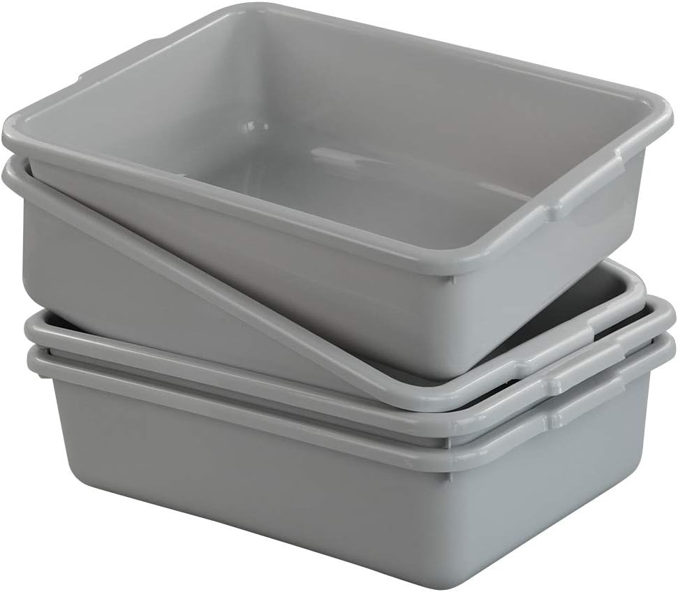 Wekioger 4 Packs 8L Small Commercial Bus Tubs, Grey Bus Box Wash Basin, 14.85" x 10.8" x 4.1"