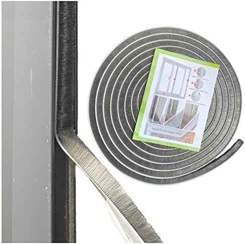 Zhilokdor Synthetic Fiber Weather Stripping Brush for Sliding Windows/Doors Frame Side,Pile Self Adhesive Weatherstrip Seal Strip Sealer Draft Stoppers (16.5ft x11/32 x 11/32 Brush inch, Grey)
