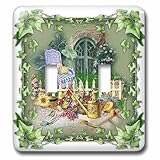 3dRose Country garden tools, pretty house and garden country art double toggle switch