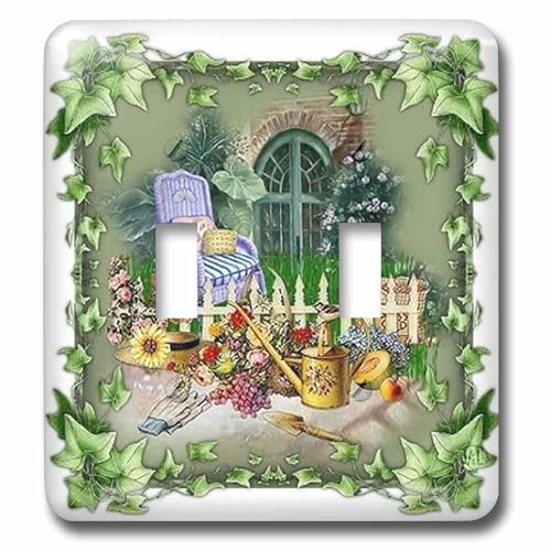 3dRose Country garden tools, pretty house and garden country art double toggle switch