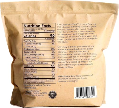 Image of Raw Grass Fed Whey Protein Powder - Unflavored, Only 1 Ingredient: Grass-Fed Whey from Happy, Healthy Cows - Undenatured, Non-GMO, Hormone-Free, Gluten-Free, Made in USA, 2LB