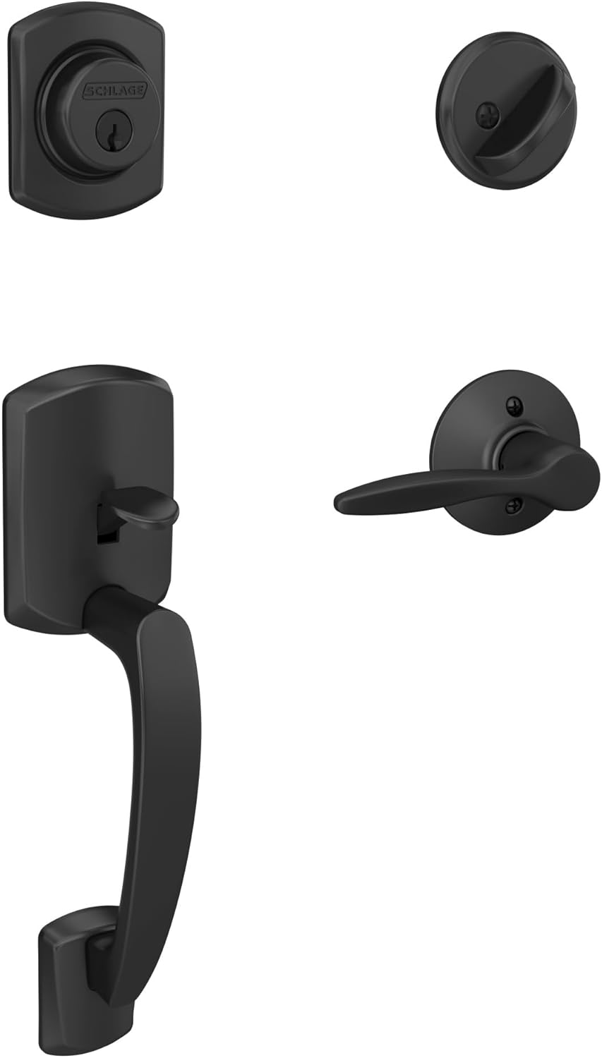 Matte Black Single Cylinder Deadbolt Entry Door Handleset