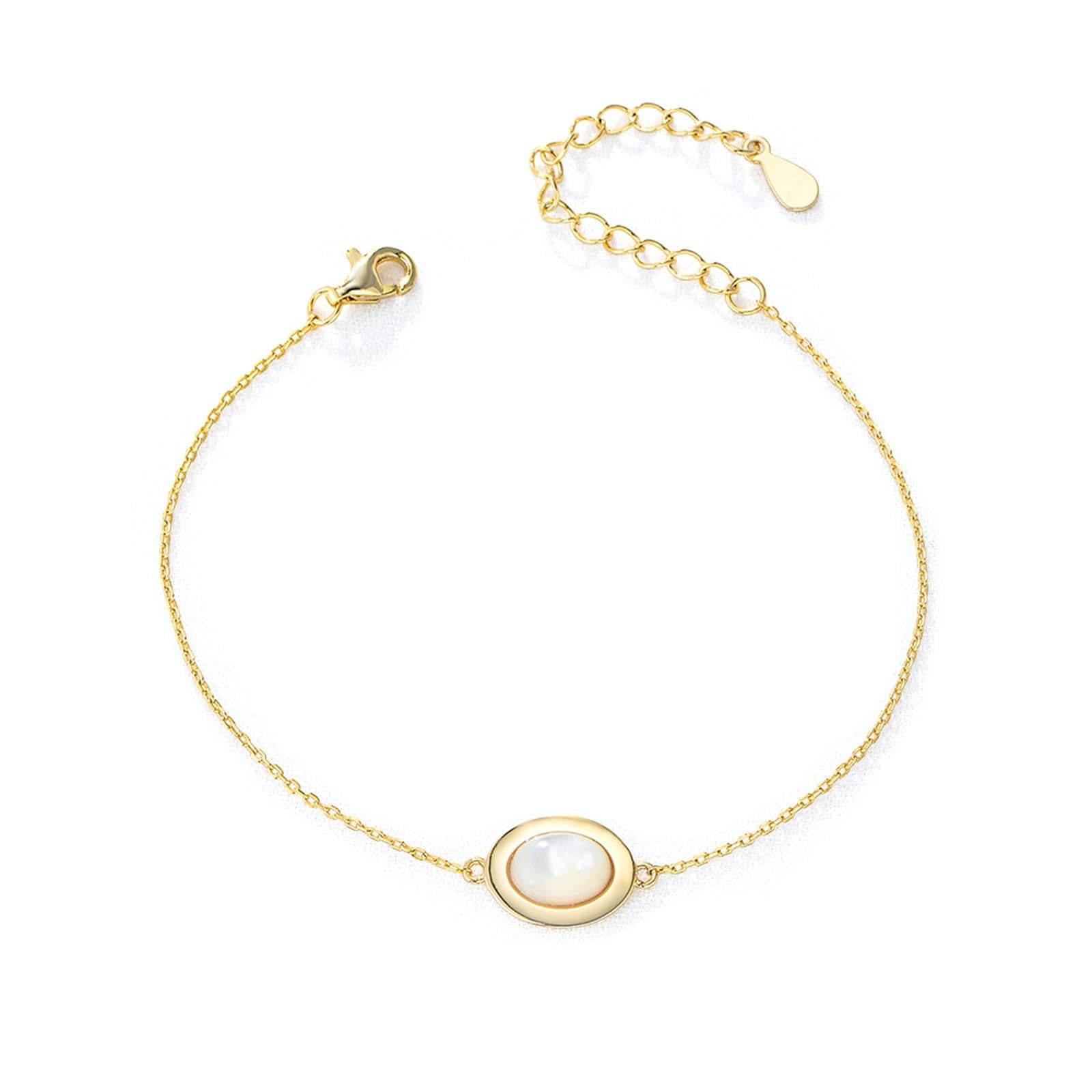 KnSam Au 375/585/750 - Pulseras de oro amarillo para mujer, joyas de oro auténtico, conchas con concha de corte ovalado, brazalete de oro 9 K/14 K/18 K