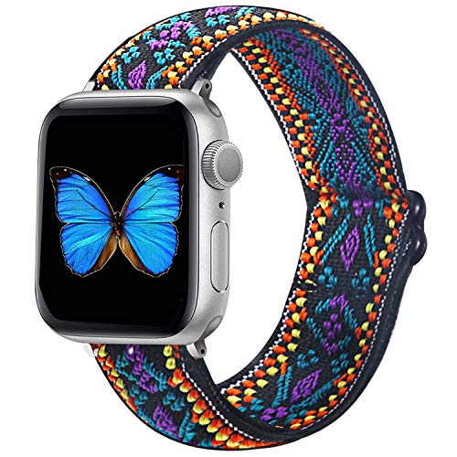 Dsytom Adjustable Elastic Band Compatible with Apple Watch Bands 38mm 40mm Scrunchies Stretchy Leopard Pattern Soft Strap Women Replacement Wristband for iWatch Series SE/6/5/4/3/2/1 Women
