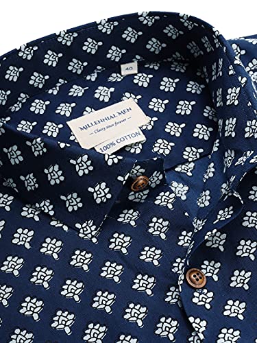 Image of Blue Cotton Short Sleeves Shirts for Men-MMH0145-P