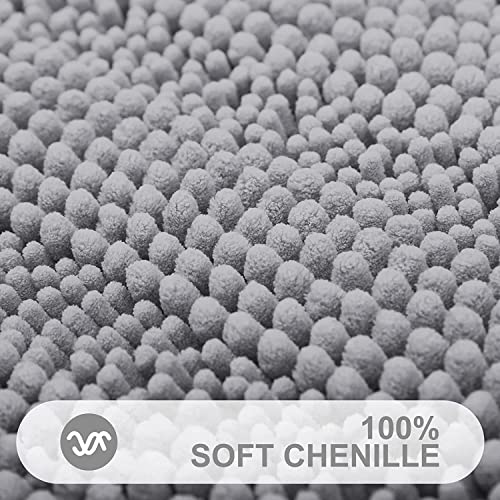 Grandaily Chenille Striped Bathroom Rug Mat, Extra Thick And Absorbent Bath Rugs, Non-Slip Soft Plush Shaggy Bath Carpet, Machine Wash Dry, Bath Mats For Bathroom, 16X24, Grey #TOP1
