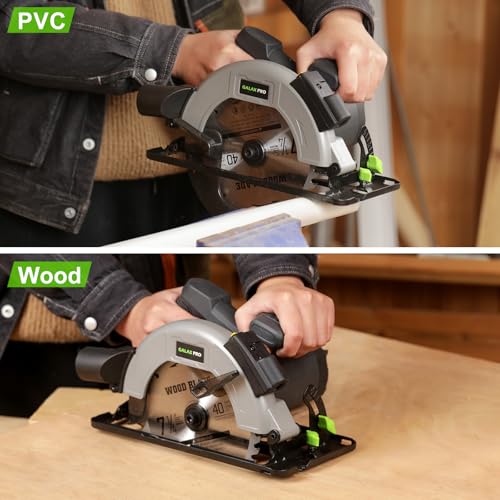 Galax Pro 1400W Sierra Circular,6000Rpm Sierra Circular Manual Con GuíA LáSer,Corte MáXimo:62Mm(90°) Y 48Mm(45°),2 Hojas De Sierra 185Mm(24T&40T) Para Corte De Madera/PláStico - 8