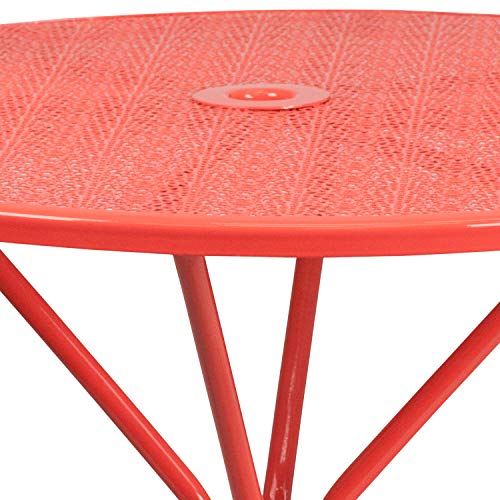 Image of Flash Furniture Oia Commercial Grade 35.25 inch Round Coral Indoor-Outdoor Steel Patio Table with Umbrella Hole