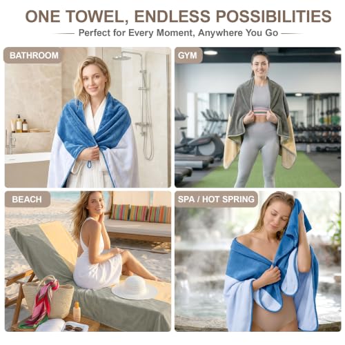 Image of Story@Home 500 GSM Microfiber Towels for Bath Large Size | Towel Set of 2 |Super Soft Color Blocked Bath Towels | 70 x 140 cm | Blue & Light Grey | Skin & Hair Friendly Bath Towels for Men, Women
