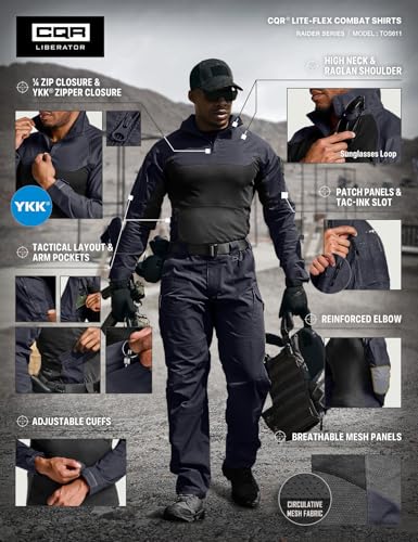 Image of CQR Men's Tactical Combat Shirt, 1 /4 Zip Long Sleeve Breathable Military BDU Training Top for Shooting, Hunting, Range Use