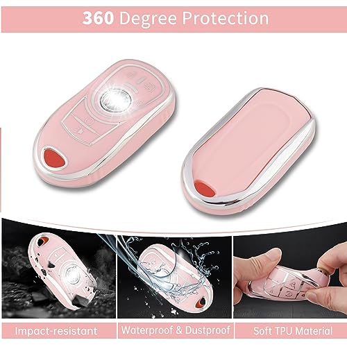 Image of Pangpai Pink Key Fob Cover for Buick, Soft TPU Key Case Protection with Bling Keychain Fit for Buick Encore Enclave Lacrosse Envision Verano Regal GL8 5 Buttons Smart Key