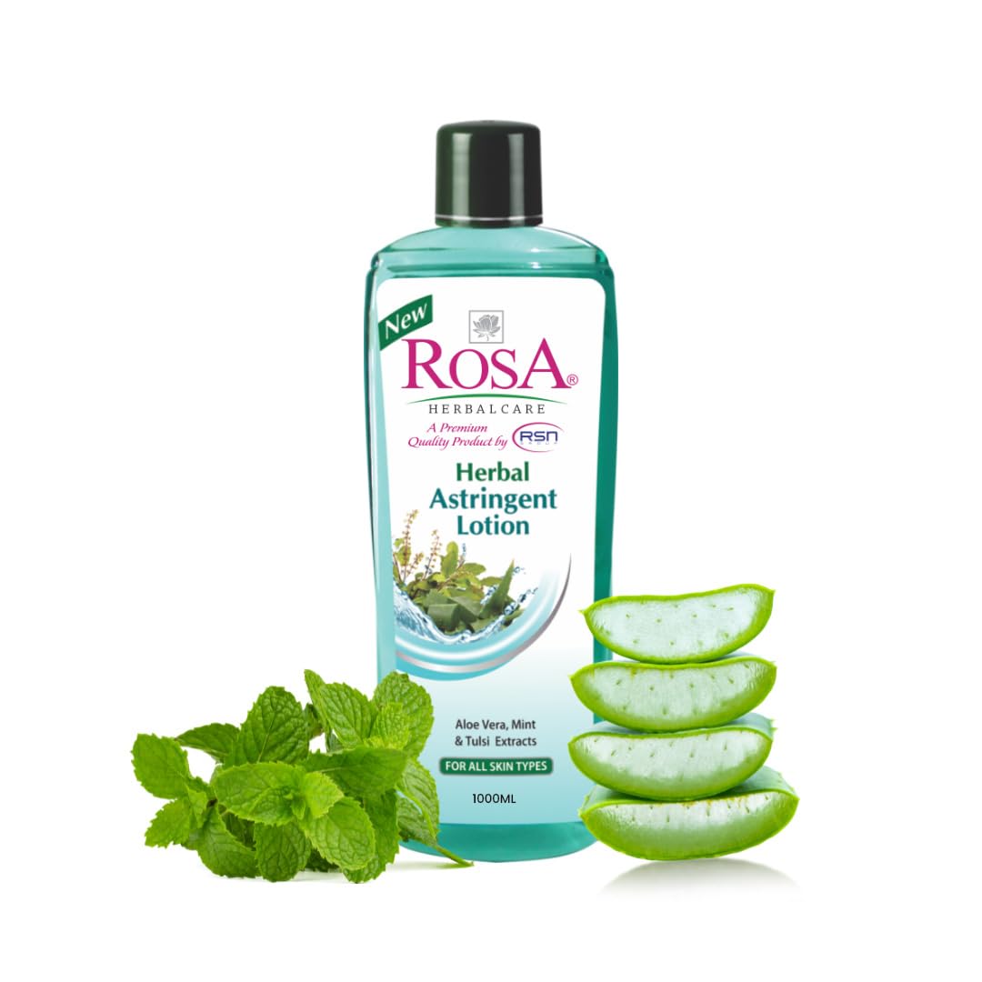 ROSA Astringent Lotion With Aloevera, Mint & Tulsi l Cool, Aromatic and Fresh I Enhances Skin Radiance & Face Glowing I For soft and smooth skin I Pack of 1-1000 ml
