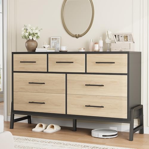 GarveeHome 7 Dresser for Bedroom, Freestanding 52 in Wide Drawer Dresser with Storage, Wooden Closet Storage Chest for Living Room, Bedroom, Entryway,