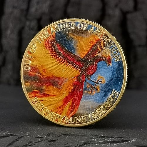 Phoenix in Flames Sobriety Chip Rising from Addiction with Strength AA Medallion Recovery Challenge Coin - Image 4