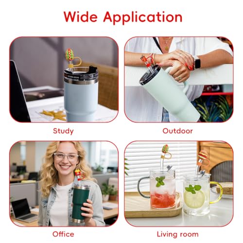 Image of HASTHIP 4Pcs Silicone Straw Caps Cartoon Style Attachment Dust Proof Straw Cap Reusable Fashion Accessories, Stanley Tumblers Tip Cover for 10mm Straws