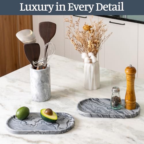 Image of Koville Natural Marble Tray, 12 inchx6 inch Decorative Tray for Countertop, Catchall for Perfume, Candles, Jewelry Dish Elephant Grey