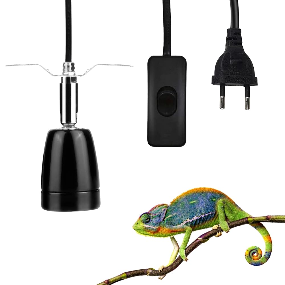 Udbrud Heiz Lampenfassung, E27 Keramik Reptilien Wärmelampe Lampenfassung mit Kabel, Wärmelampe Fassung Porzellanfassung 360° Drehbar Keramik-Heizlampe für Amphibien Aquarium Tiere