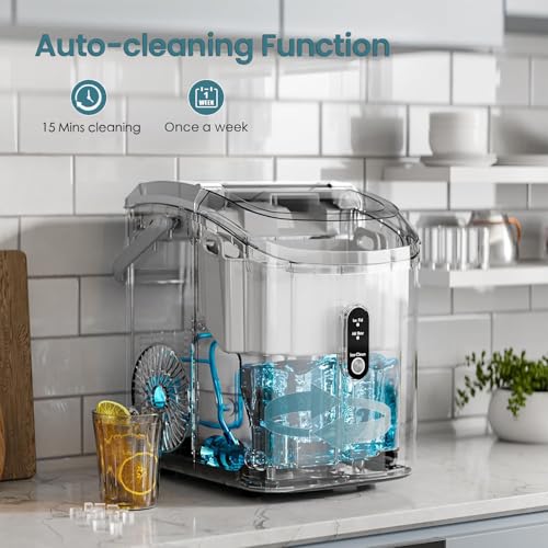 Image of Antarctic Star Countertop Ice Maker with Soft Chewable Pellet Ice, 34lbs /24Hrs, One-Click Operation, Self-Cleaning Portable Peddle Ice Machine with Ice Scoop for Kitchen,Office,Bar,RV (Grey)