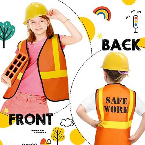 Hillban 48 Pcs Kids Construction Worker Costumes Includes 24 Pcs Construction Vests and Hats for Kids Birthday Party Halloween Worker Costume Cosplay Favor Decoration4
