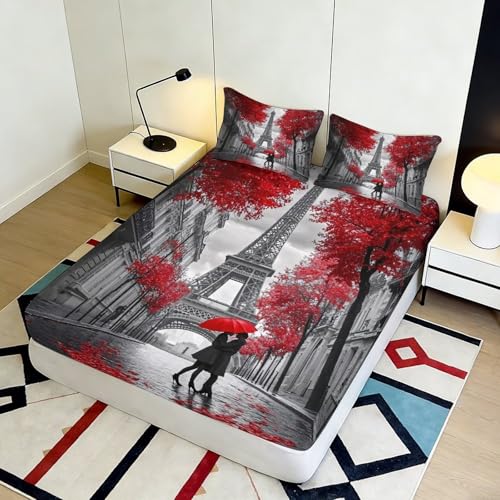 Drap housse 90x200x25cm Tour Eiffel microfibre douce sans pli