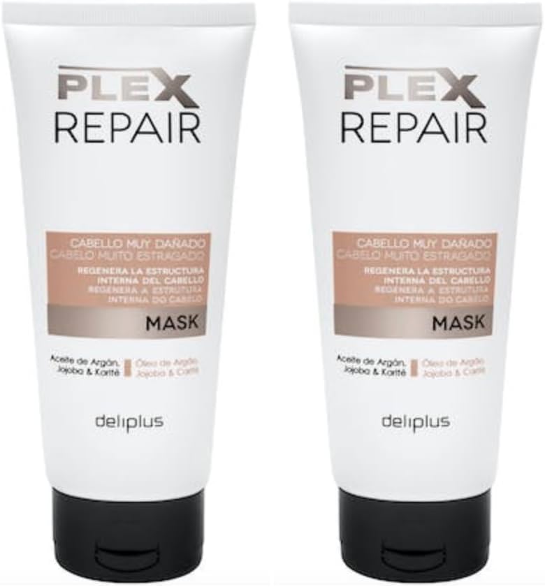 Plex Repair Masker, sterk beschadigd haar met argan-, jojoba- en shea-olie, 200 ml, 2 x 200 ml Deliplus